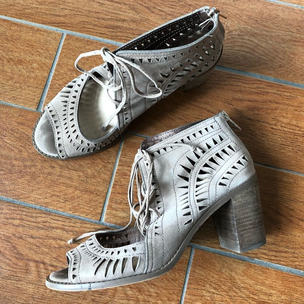 Vince Camuto Suede Leather Cutout Lace-Up Sandal Heels 8.5